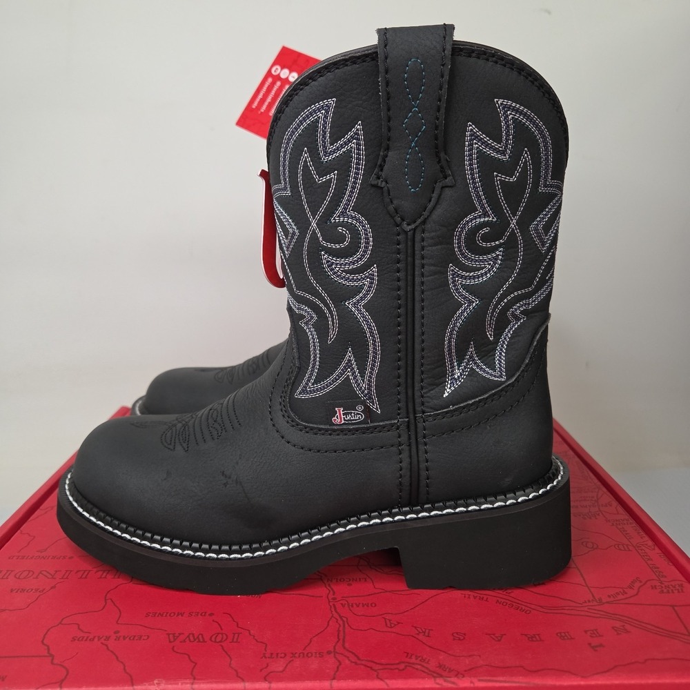 Justin Boots Kay Embroidered Round Toe‎ Cowboy  Womens Black Casual Boots GY9553